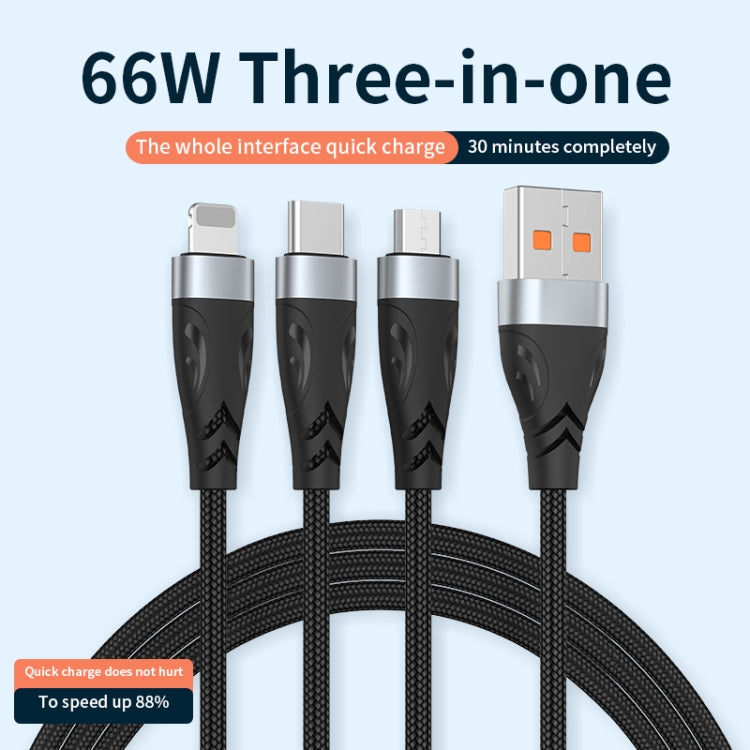 ADC-008 66W USB 轉 USB-C/Type-C + 8 Pin + Micro USB 三合一全兼容快速充電數據線，1.2米，2米