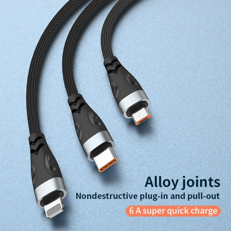 ADC-008 66W USB 轉 USB-C/Type-C + 8 Pin + Micro USB 三合一全兼容快速充電數據線，1.2米，2米