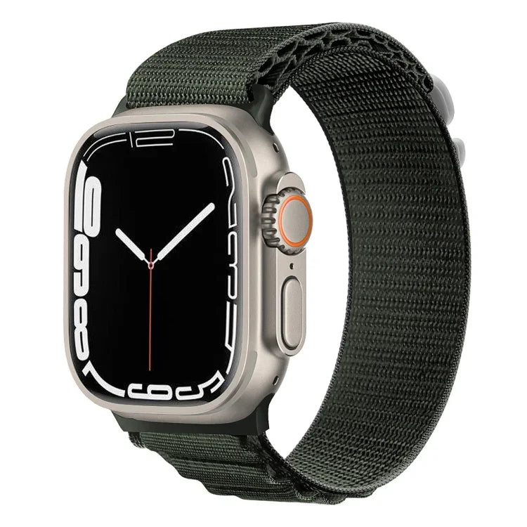 銀色扣尼龍錶帶，適用於 Apple Watch Ultra 49mm / Series 8&7 45mm / SE 2&6&SE&5&4 44mm，適用於 Apple Watch Series 8&7 41mm / SE 2&6&SE&5&4 40mm / 3&2&1 38mm