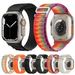 銀色扣尼龍錶帶，適用於 Apple Watch Ultra 49mm / Series 8&7 45mm / SE 2&6&SE&5&4 44mm，適用於 Apple Watch Series 8&7 41mm / SE 2&6&SE&5&4 40mm / 3&2&1 38mm