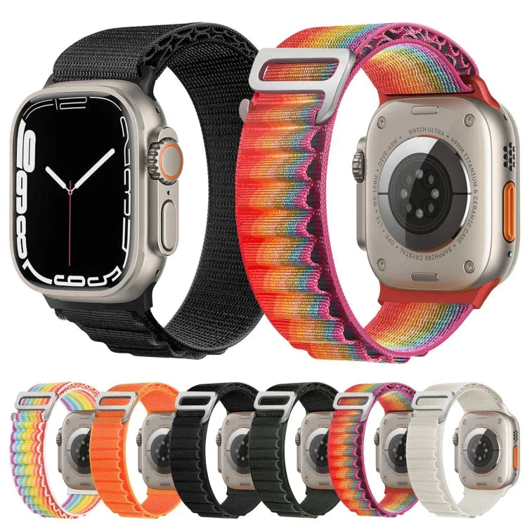 銀色扣尼龍錶帶，適用於 Apple Watch Ultra 49mm / Series 8&7 45mm / SE 2&6&SE&5&4 44mm，適用於 Apple Watch Series 8&7 41mm / SE 2&6&SE&5&4 40mm / 3&2&1 38mm