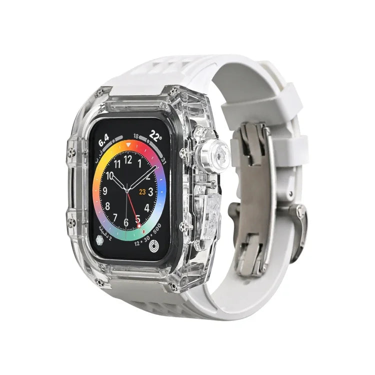 氟橡膠透明錶帶保護殼，適用於 Apple Watch Series 8&7 45mm，適用於 Apple Watch Series 8&7 45mm/SE 2&6&SE&5&4 44mm