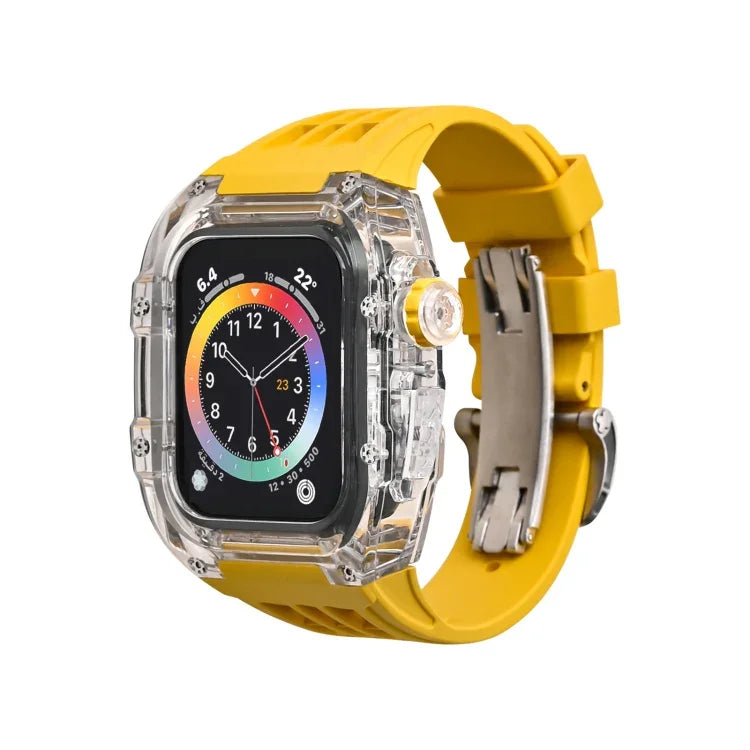 氟橡膠透明錶帶保護殼，適用於 Apple Watch Series 8&7 45mm，適用於 Apple Watch Series 8&7 45mm/SE 2&6&SE&5&4 44mm