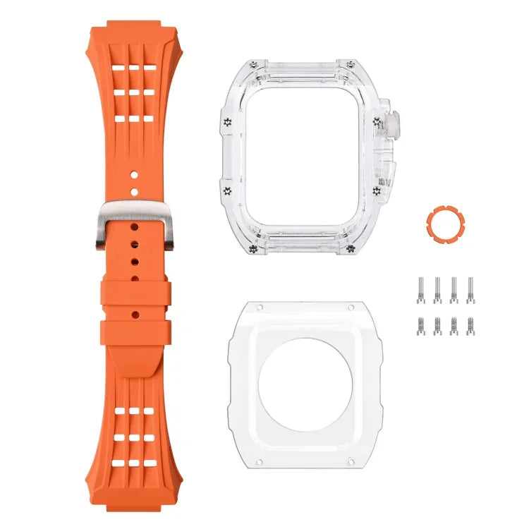 氟橡膠透明錶帶保護殼，適用於 Apple Watch Series 8&7 45mm，適用於 Apple Watch Series 8&7 45mm/SE 2&6&SE&5&4 44mm