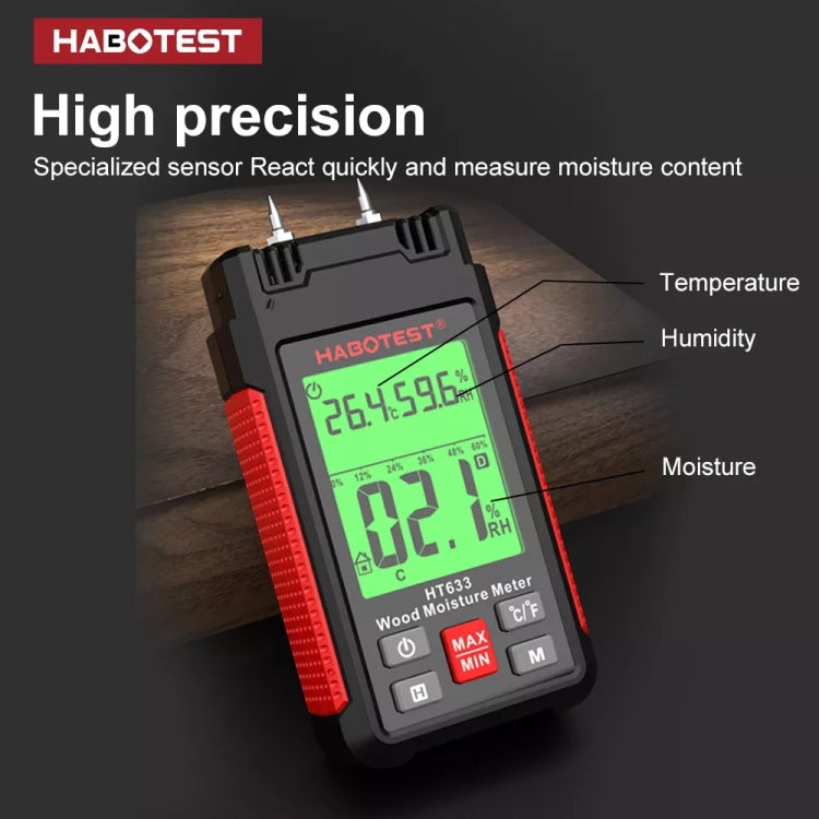 HABOTEST HT633 便攜多功能數位顯示木材濕度檢測器，HT633
