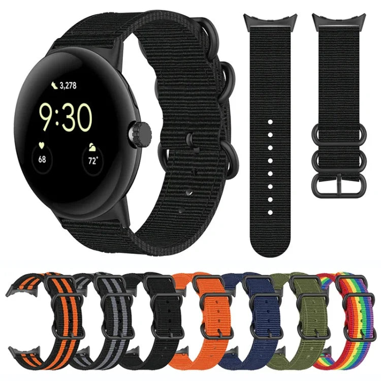 三環黑色扣尼龍錶帶，適用於 Google Pixel Watch 4 / 3 / 2 / 1 41mm