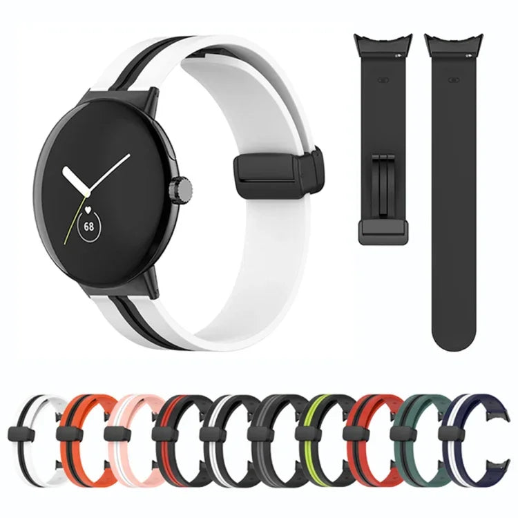 雙色折疊扣矽膠錶帶，適用於 Google Pixel Watch 4 / 3 / 2 / 1 41mm