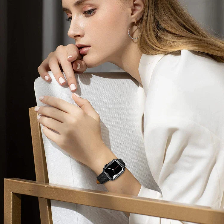 菱形紋真皮錶帶，適用於 Apple Watch Series 8&7 41mm / SE 2&6&SE&5&4 40mm / 3&2&1 38mm，適用於 Apple Watch Series 8&7 41mm / SE 2&6&SE&5&4 40mm / 3&2&1 38mm