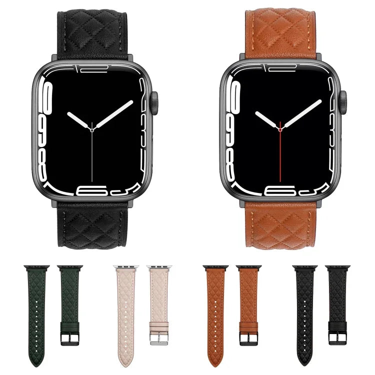 菱形紋真皮錶帶，適用於 Apple Watch Series 8&7 45mm / SE 2&6&SE&5&4 44mm / 3&2&1 42mm，適用於 Apple Watch Series 8&7 45mm / SE 2&6&SE&5&4 44mm / 3&2&1 42mm