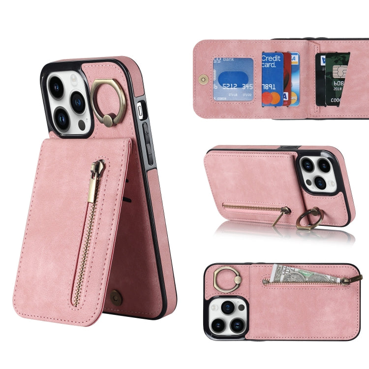 Retro Ring and Zipper RFID Card Slot Phone Case, For iPhone 14, For iPhone 14 Plus, For iPhone 14 Pro, For iPhone 14 Pro Max