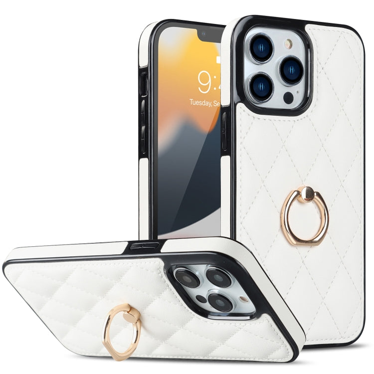 Rhombic PU Leather Phone Case with Ring Holder, For iPhone 13 Pro, For iPhone 13 Pro Max, For iPhone 12 mini, For iPhone 12 / 12 Pro, For iPhone 12 Pro Max, For iPhone 11