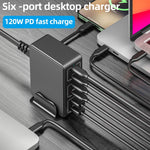 818H 120W Type-C + USB 六埠桌面快速充電器，美規插頭，英規插頭，歐規插頭，澳規插頭