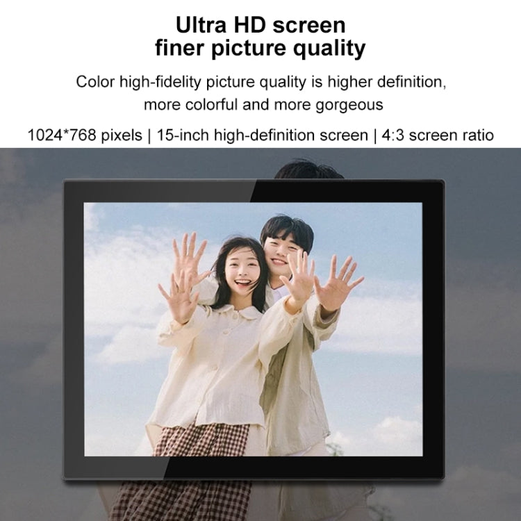15 吋 IPS 顯示 WiFi 雲端相框，RK3126C 四核心最高 1.5GHz，Android 6.0，1GB+16GB，澳規插頭、美規插頭、歐規插頭、英規插頭