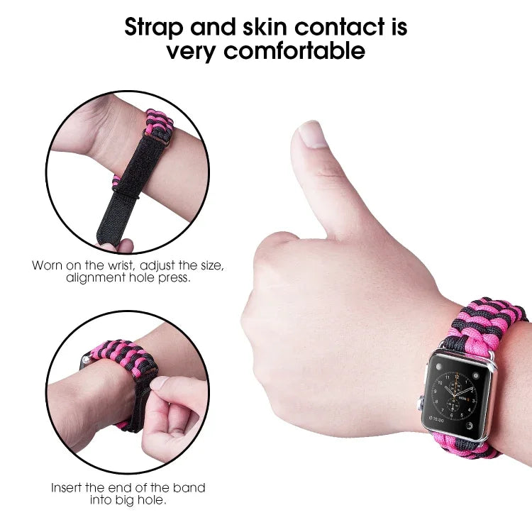 傘繩平織魔鬼氈尼龍錶帶，適用於 Apple Watch Series 8&7 41mm / SE 2&6&SE&5&4 40mm，適用於 Apple Watch Ultra 49mm / Series 8&7 45mm / SE 2&6&SE&5&4 44mm