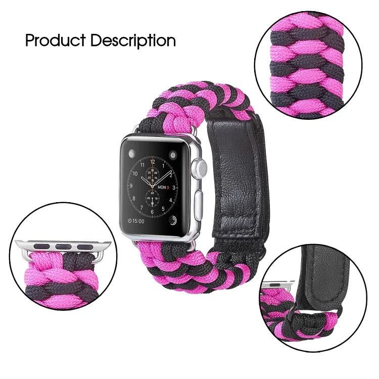 傘繩平織魔鬼氈尼龍錶帶，適用於 Apple Watch Series 8&7 41mm / SE 2&6&SE&5&4 40mm，適用於 Apple Watch Ultra 49mm / Series 8&7 45mm / SE 2&6&SE&5&4 44mm