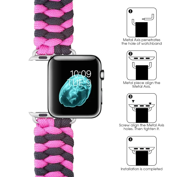 傘繩平織魔鬼氈尼龍錶帶，適用於 Apple Watch Series 8&7 41mm / SE 2&6&SE&5&4 40mm，適用於 Apple Watch Ultra 49mm / Series 8&7 45mm / SE 2&6&SE&5&4 44mm