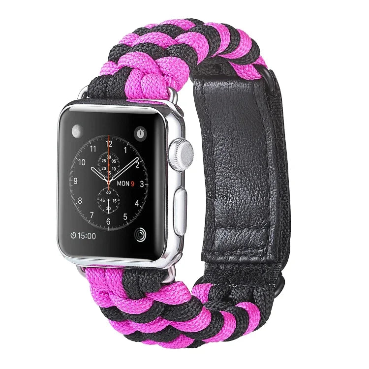 傘繩平織魔鬼氈尼龍錶帶，適用於 Apple Watch Series 8&7 41mm / SE 2&6&SE&5&4 40mm，適用於 Apple Watch Ultra 49mm / Series 8&7 45mm / SE 2&6&SE&5&4 44mm