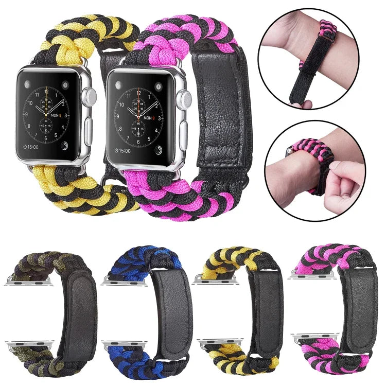 傘繩平織魔鬼氈尼龍錶帶，適用於 Apple Watch Series 8&7 41mm / SE 2&6&SE&5&4 40mm，適用於 Apple Watch Ultra 49mm / Series 8&7 45mm / SE 2&6&SE&5&4 44mm
