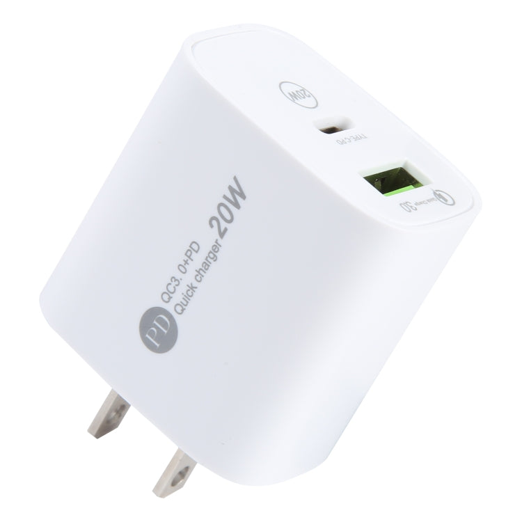 PD 20W USB-C/Type-C+QC 3.0 USB 介面快速充電器，規格：美國插頭