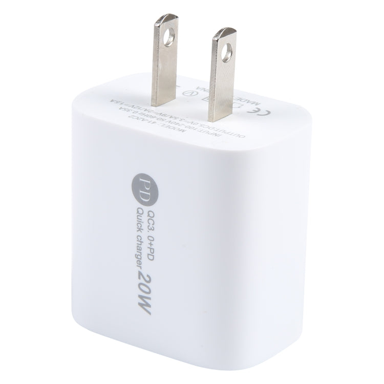 PD 20W USB-C/Type-C+QC 3.0 USB 介面快速充電器，規格：美國插頭
