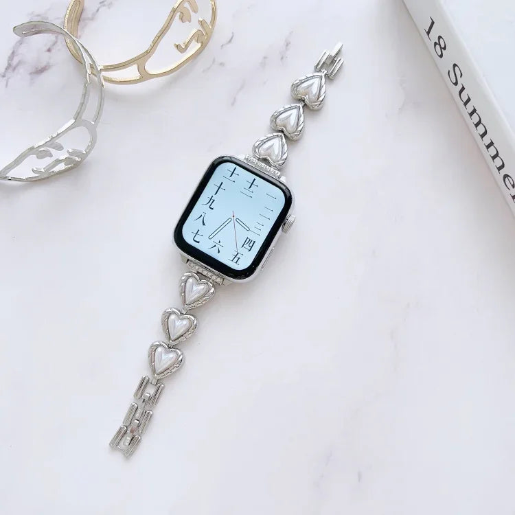 金屬手鍊錶帶，適用於 Apple Watch Series 8&7 45mm / SE 2&6&SE&5&4 44mm，適用於 Apple Watch Series 8&7 41mm / SE 2&6&SE&5&4 40mm
