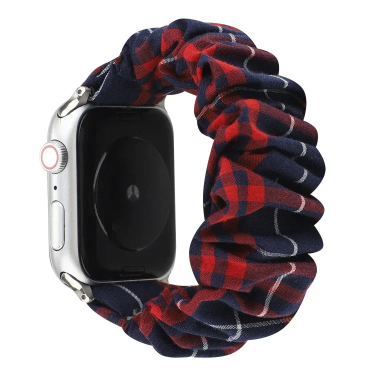 格紋花紋布料髮圈錶帶，適用於 Apple Watch Ultra 49mm / Series 8&7 45mm / SE 2&6&SE&5&4 44mm / 3&2&1 42mm，適用於 Apple Watch Series 8&7 41mm / SE 2&6&SE&5&4 40mm / 3&2&1 38mm