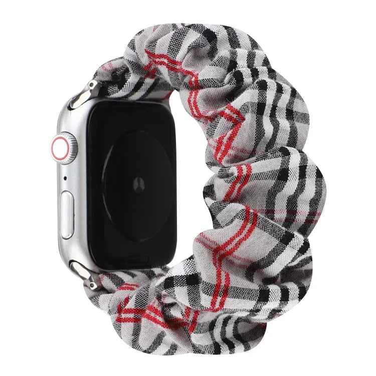格紋花紋布料髮圈錶帶，適用於 Apple Watch Ultra 49mm / Series 8&7 45mm / SE 2&6&SE&5&4 44mm / 3&2&1 42mm，適用於 Apple Watch Series 8&7 41mm / SE 2&6&SE&5&4 40mm / 3&2&1 38mm