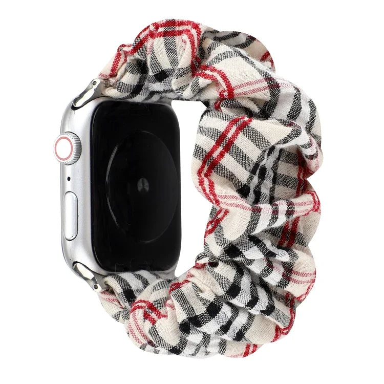 格紋花紋布料髮圈錶帶，適用於 Apple Watch Ultra 49mm / Series 8&7 45mm / SE 2&6&SE&5&4 44mm / 3&2&1 42mm，適用於 Apple Watch Series 8&7 41mm / SE 2&6&SE&5&4 40mm / 3&2&1 38mm