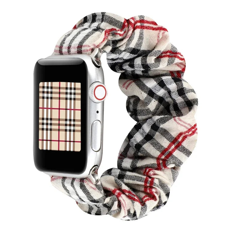 格紋花紋布料髮圈錶帶，適用於 Apple Watch Ultra 49mm / Series 8&7 45mm / SE 2&6&SE&5&4 44mm / 3&2&1 42mm，適用於 Apple Watch Series 8&7 41mm / SE 2&6&SE&5&4 40mm / 3&2&1 38mm