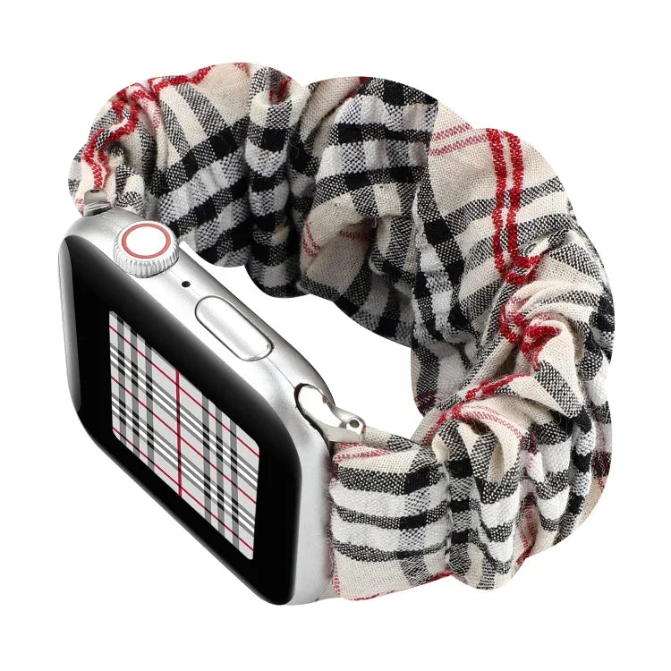 格紋花紋布料髮圈錶帶，適用於 Apple Watch Ultra 49mm / Series 8&7 45mm / SE 2&6&SE&5&4 44mm / 3&2&1 42mm，適用於 Apple Watch Series 8&7 41mm / SE 2&6&SE&5&4 40mm / 3&2&1 38mm