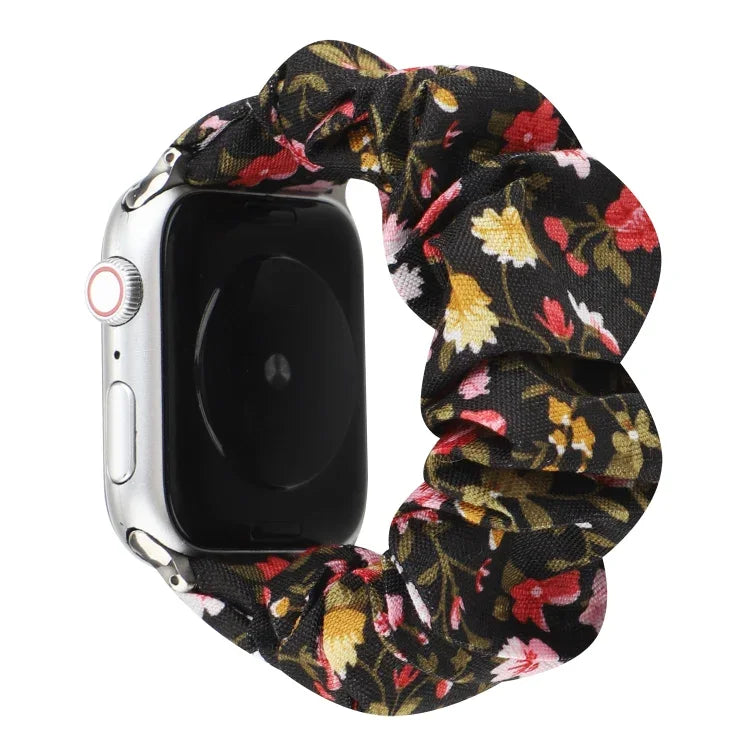 格紋花紋布料髮圈錶帶，適用於 Apple Watch Ultra 49mm / Series 8&7 45mm / SE 2&6&SE&5&4 44mm / 3&2&1 42mm，適用於 Apple Watch Series 8&7 41mm / SE 2&6&SE&5&4 40mm / 3&2&1 38mm