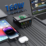 868H 六合一 160W 三 PD Type-C + 兩 QC3.0 USB 埠多埠充電器，868H