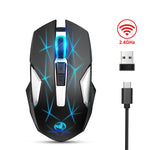 HXSJ T300 7鍵 2400DPI 2.4G 彩色發光無線滑鼠，T300 黑色