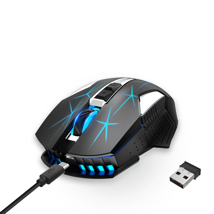 HXSJ T300 7鍵 2400DPI 2.4G 彩色發光無線滑鼠，T300 黑色