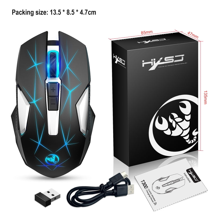 HXSJ T300 7鍵 2400DPI 2.4G 彩色發光無線滑鼠，T300 黑色