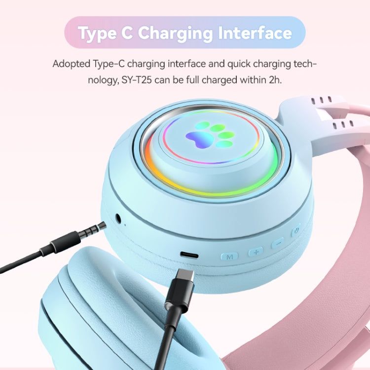 T25 RGB 立體聲貓耳藍牙無線耳機附可拆卸麥克風