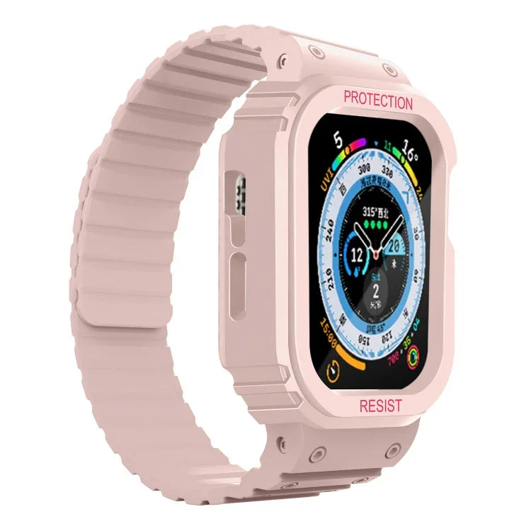 Silicone Integrated Frame Watch Band, For Apple Watch Series 8&7 41mm / SE 2&6&SE&5&4 40mm, For Apple Watch Ultra 49mm, For Apple Watch Series 8&7 45mm / SE 2&6&SE&5&4 44mm