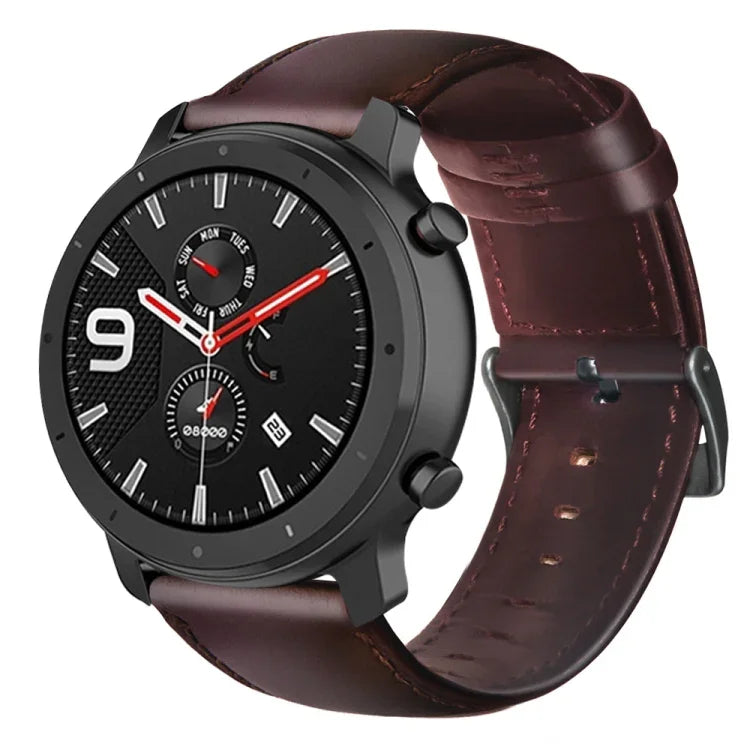 油蠟真皮錶帶，適用於Amazfit GTR 47mm / Pace / Stratos，Amazfit 2 Stratos，Ticwatch Pro / E2 / S2，Pebble第一代，Pebble Time