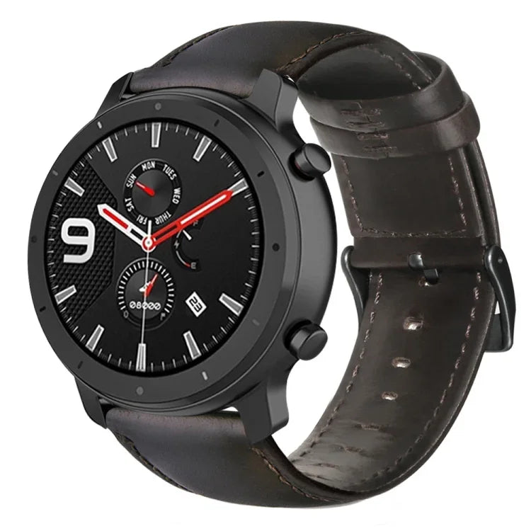 油蠟真皮錶帶，適用於Amazfit GTR 47mm / Pace / Stratos，Amazfit 2 Stratos，Ticwatch Pro / E2 / S2，Pebble第一代，Pebble Time