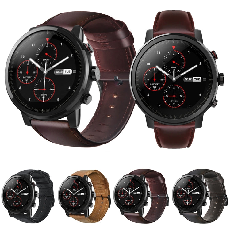 油蠟真皮錶帶，適用於Amazfit GTR 47mm / Pace / Stratos，Amazfit 2 Stratos，Ticwatch Pro / E2 / S2，Pebble第一代，Pebble Time