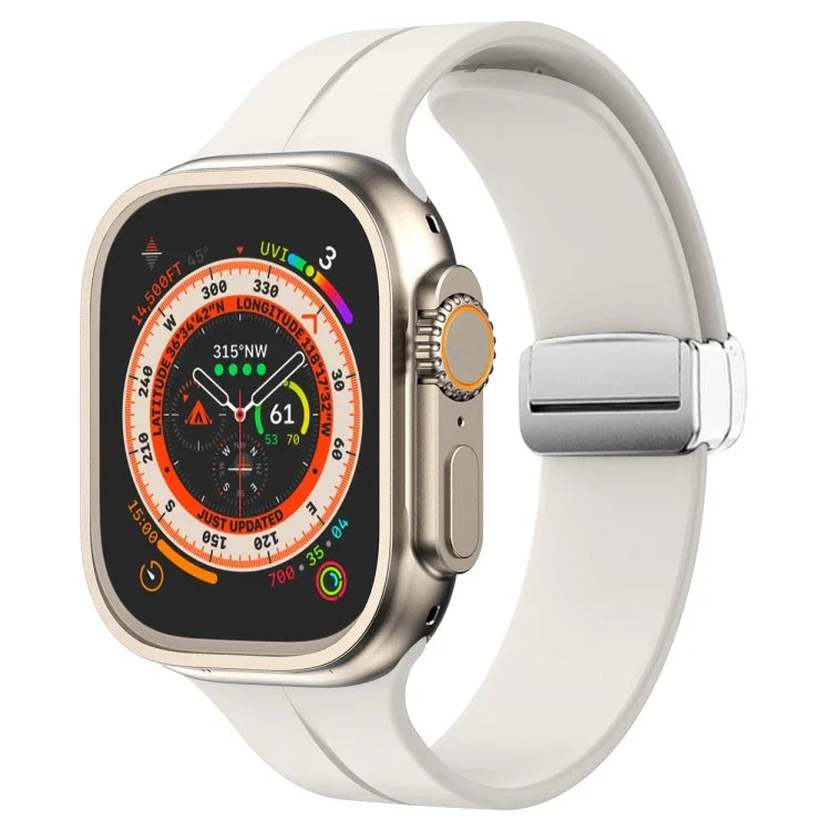 Magnetic Fold Clasp Silicone Watch Band, For Apple Watch Series 8&7 45mm, For Apple Watch Series 8&7 41mm