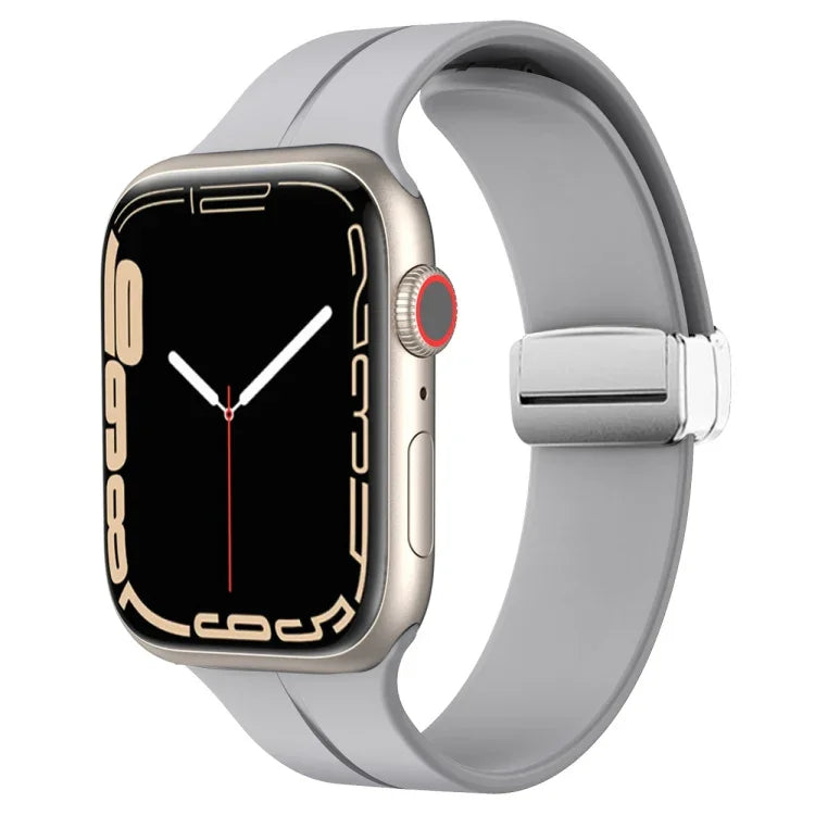 Magnetic Fold Clasp Silicone Watch Band, For Apple Watch Series 8&7 45mm, For Apple Watch Series 8&7 41mm