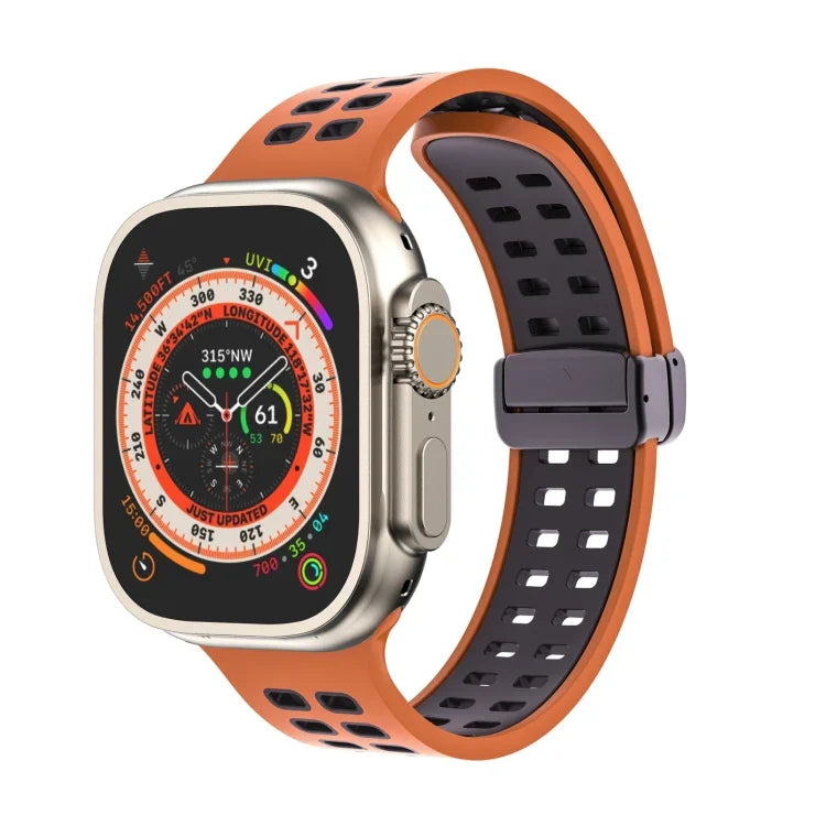 磁吸折疊扣方孔矽膠錶帶，適用 Apple Watch Series 8&7 45mm，適用 Apple Watch Series 8&7 41mm