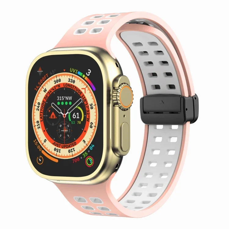 磁吸折疊扣方孔矽膠錶帶，適用 Apple Watch Series 8&7 45mm，適用 Apple Watch Series 8&7 41mm
