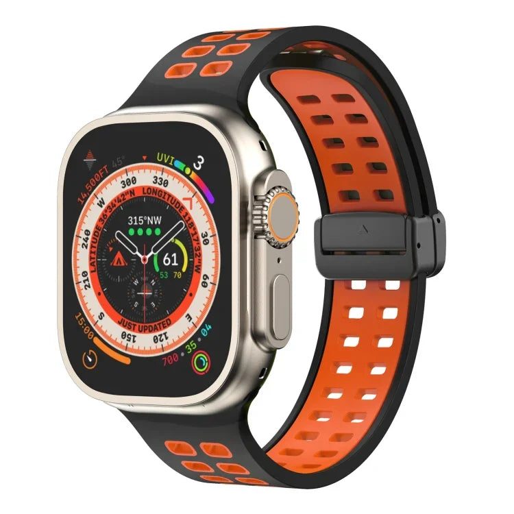 磁吸折疊扣方孔矽膠錶帶，適用 Apple Watch Series 8&7 45mm，適用 Apple Watch Series 8&7 41mm