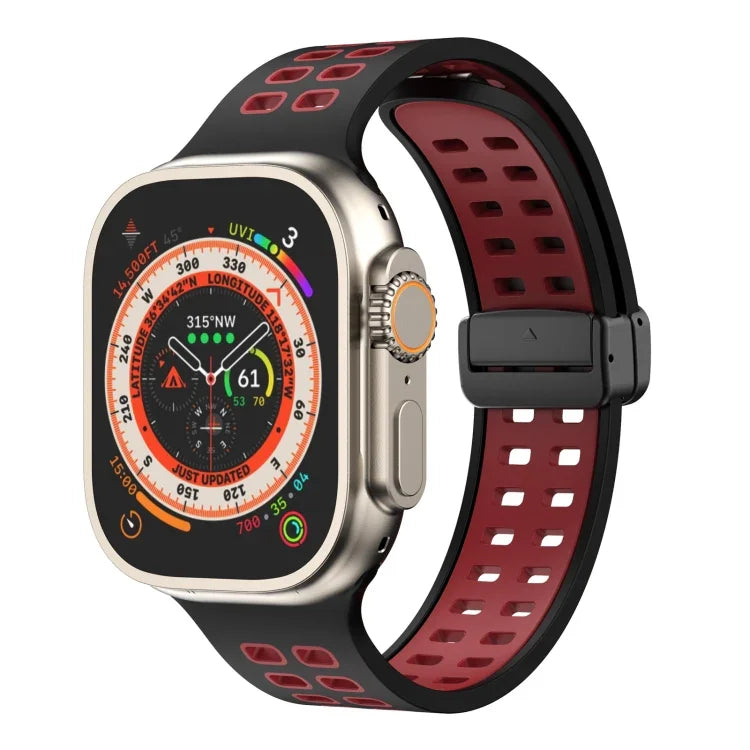 磁吸折疊扣方孔矽膠錶帶，適用 Apple Watch Series 8&7 45mm，適用 Apple Watch Series 8&7 41mm