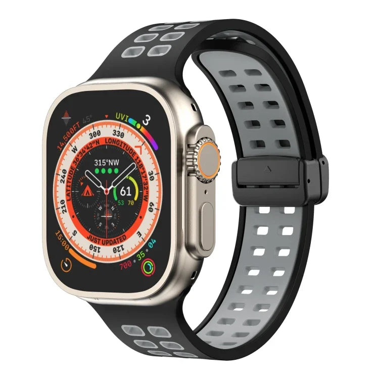 磁吸折疊扣方孔矽膠錶帶，適用 Apple Watch Series 8&7 45mm，適用 Apple Watch Series 8&7 41mm