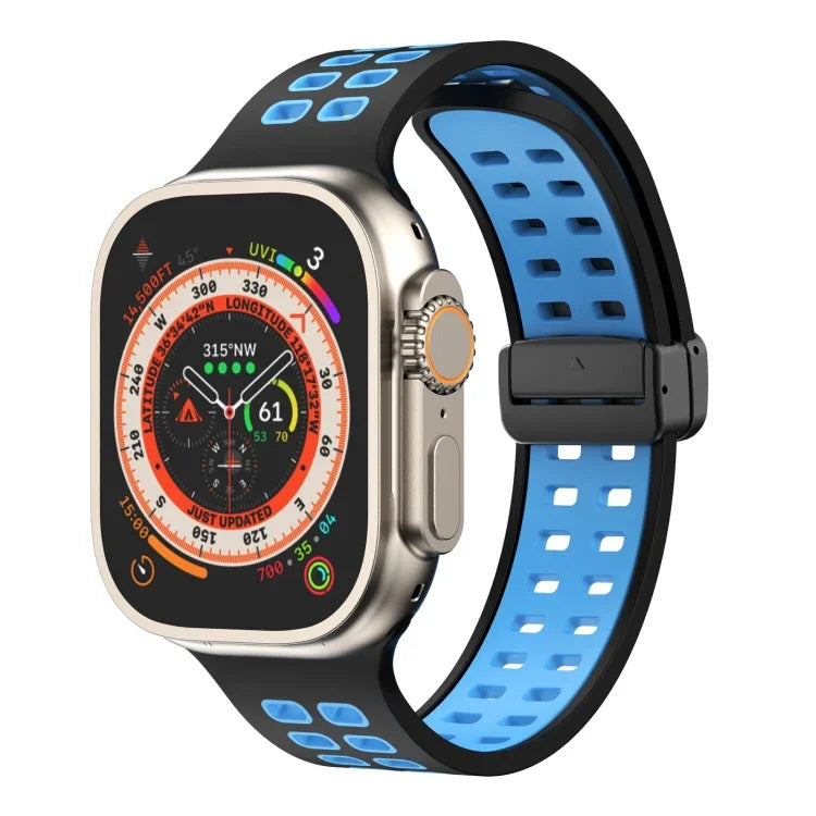 磁吸折疊扣方孔矽膠錶帶，適用 Apple Watch Series 8&7 45mm，適用 Apple Watch Series 8&7 41mm