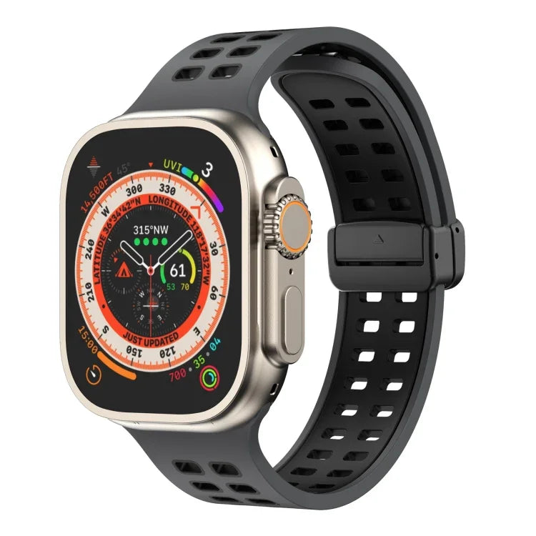 磁吸折疊扣方孔矽膠錶帶，適用 Apple Watch Series 8&7 45mm，適用 Apple Watch Series 8&7 41mm