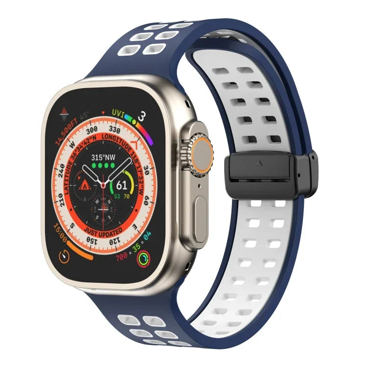 磁吸折疊扣方孔矽膠錶帶，適用 Apple Watch Series 8&7 45mm，適用 Apple Watch Series 8&7 41mm